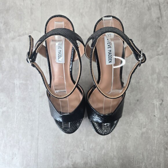 Steve Madden Chunky Platform Heels 8 Black Croc Dressy Formal High Heeled Shoes - Picture 3 of 12